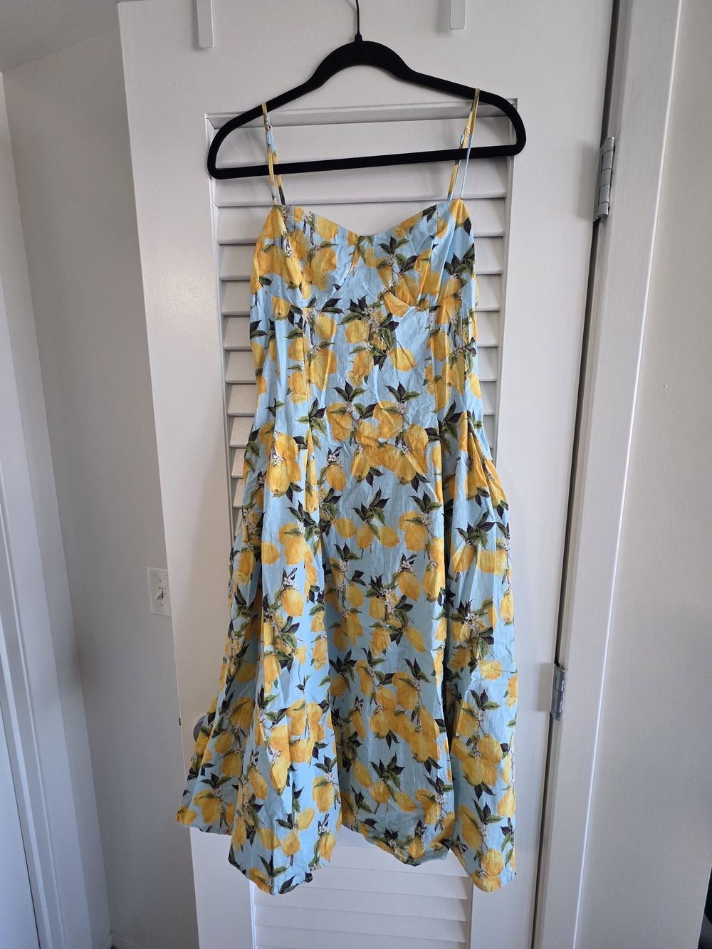 Cider Light Blue & Yellow Lemon Print Midi Dress